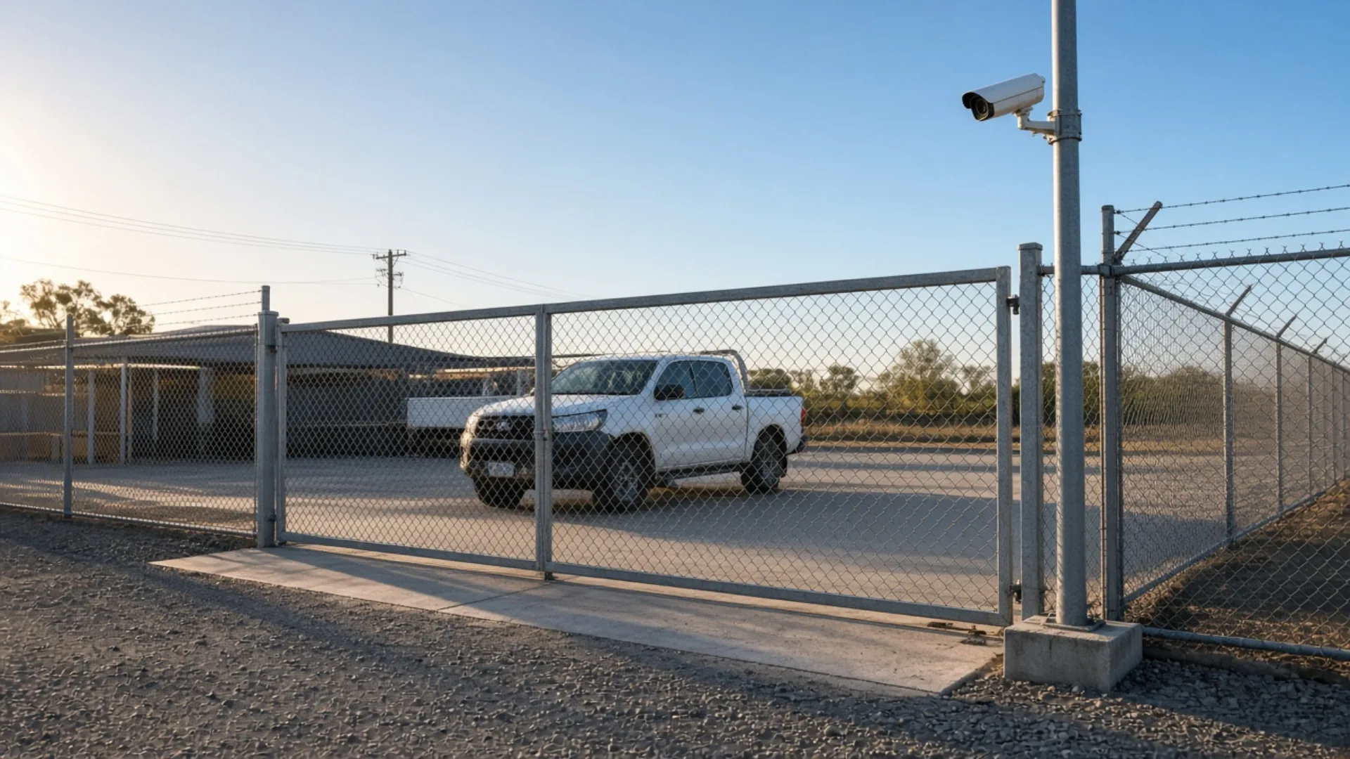 Site gate with a ute behind the fence