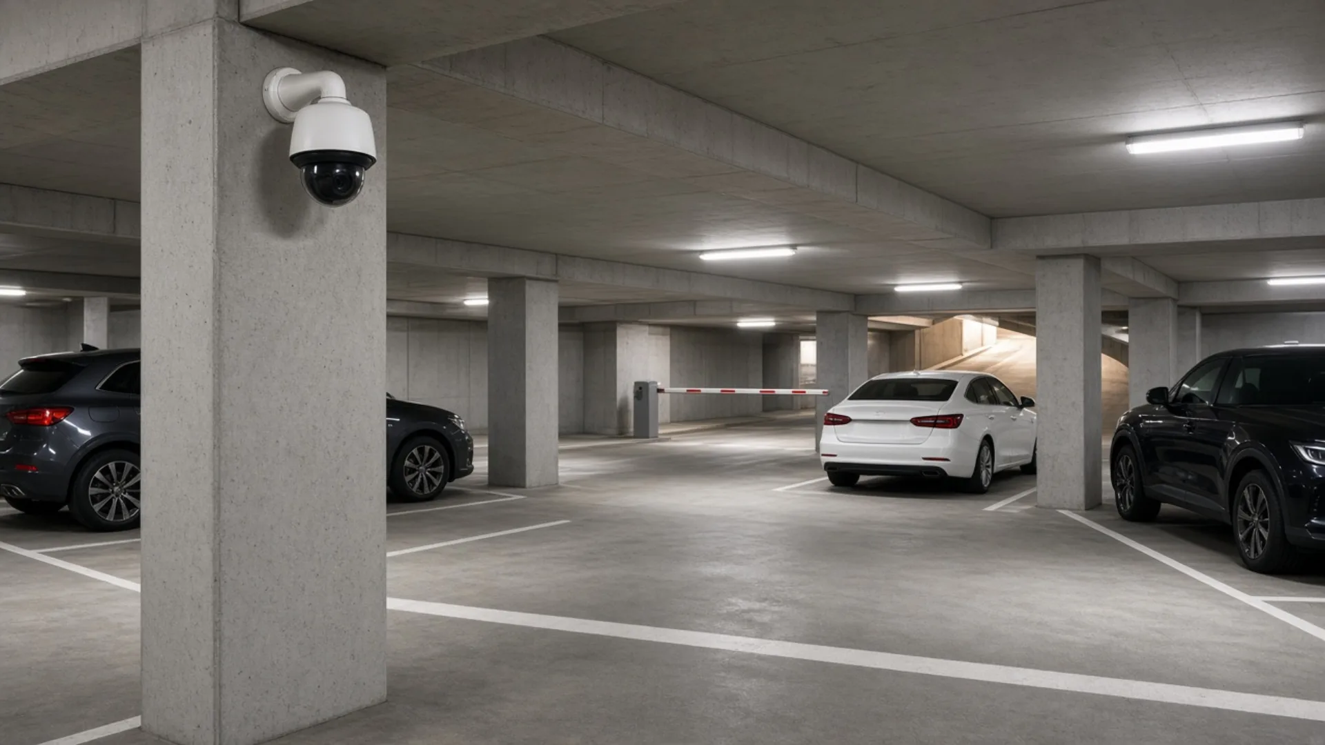 Basement car park with parked cars