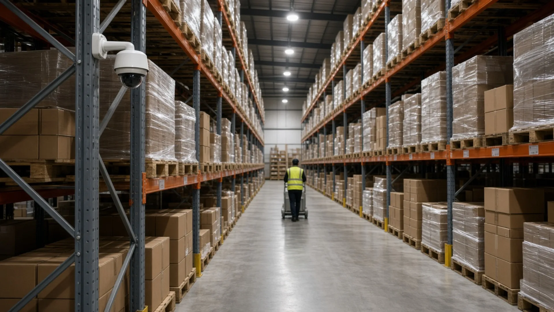 Warehouse aisle with a worker